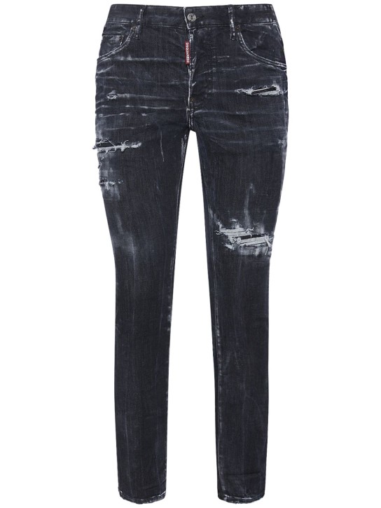 Dsquared2: Super Twinky stretch cotton denim jeans - Black - men_0 | Luisa Via Roma