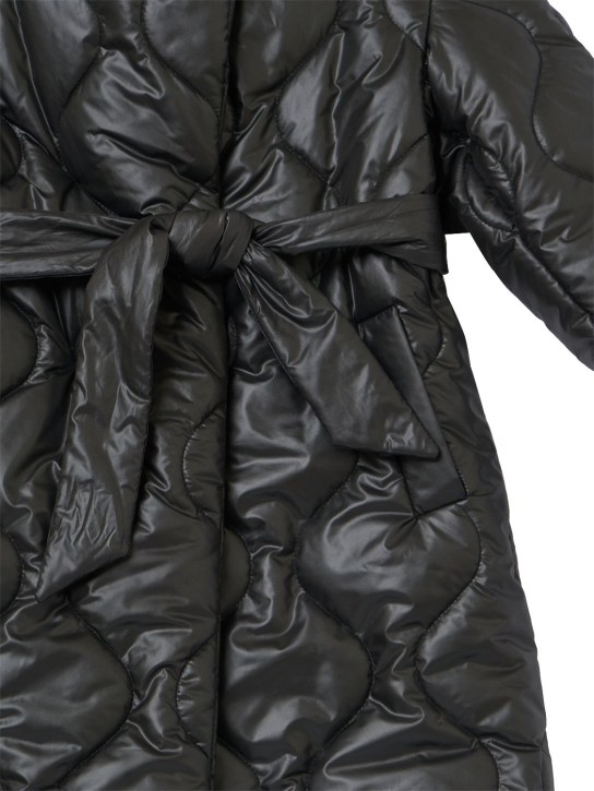 Monnalisa: Quilted nylon puffer coat w/ belt - Black - kids-girls_1 | Luisa Via Roma