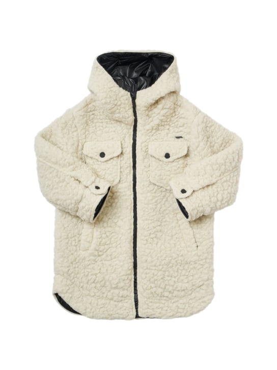 Monnalisa: Hooded teddy puffer coat - Off White - kids-girls_0 | Luisa Via Roma
