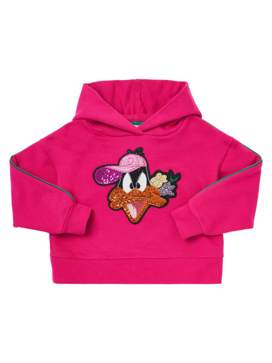 Monnalisa: Sweat-shirt en coton à sequins Daffy Duck - Fuchsia - kids-girls_0 | Luisa Via Roma