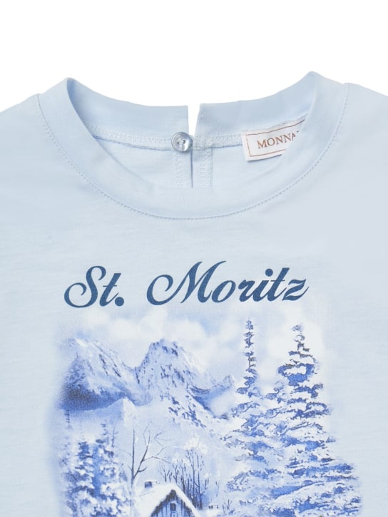 Monnalisa: T-shirt en jersey de coton imprimé - Bleu Clair - kids-girls_1 | Luisa Via Roma