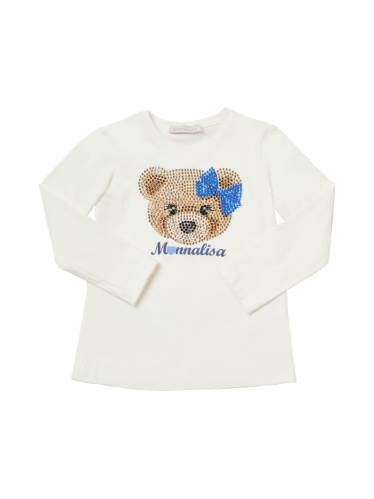 Monnalisa: Printed cotton jersey t-shirt w/crystals - Multicolor - kids-girls_0 | Luisa Via Roma