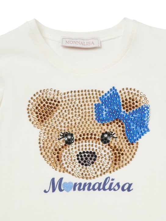 Monnalisa: Printed cotton jersey t-shirt w/crystals - Multicolor - kids-girls_1 | Luisa Via Roma