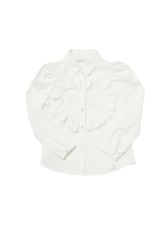 Monnalisa: Cotton poplin shirt w/ heart - White - kids-girls_0 | Luisa Via Roma