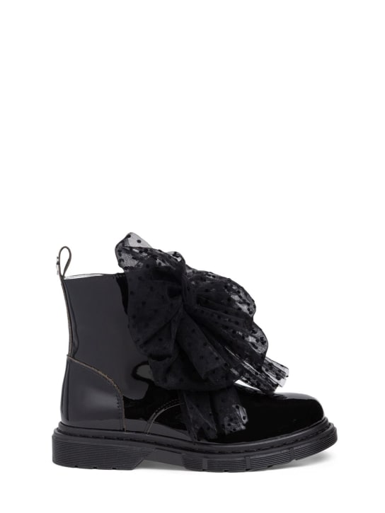 Monnalisa: Patent leather boots w/ tulle bow - Black - kids-girls_0 | Luisa Via Roma