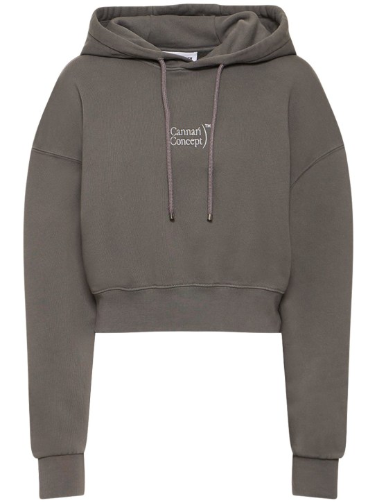 Cannari Concept: Sariah logo printed cotton crop hoodie - Grey - women_0 | Luisa Via Roma