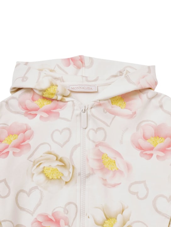 Monnalisa: Flower print cotton sweatshirt hoodie - Multicolor - kids-girls_1 | Luisa Via Roma