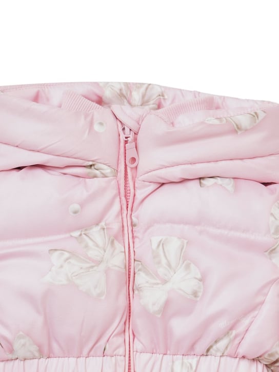 Monnalisa: Bow print hooded nylon puffer jacket - Pink - kids-girls_1 | Luisa Via Roma