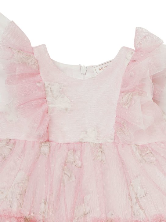Monnalisa: Bow print tulle dress - Pink - kids-girls_1 | Luisa Via Roma
