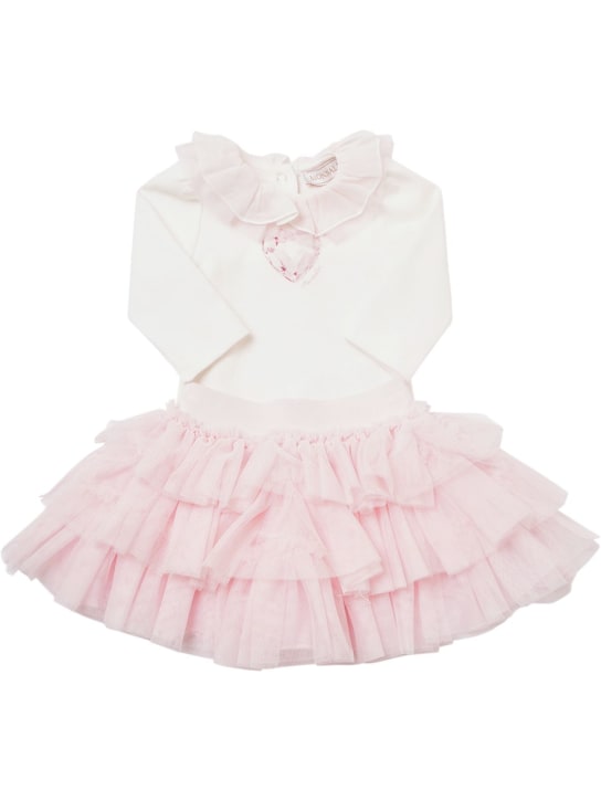 Monnalisa: Cotton jersey bodysuit & tulle skirt - White/Pink - kids-girls_0 | Luisa Via Roma