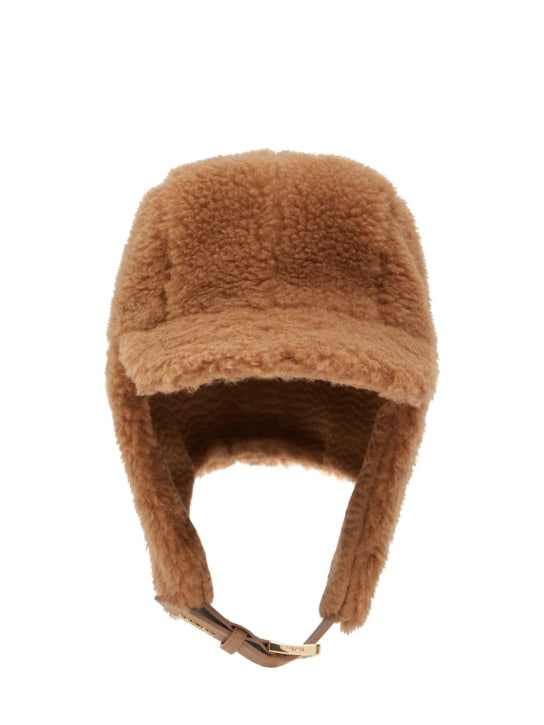 Max Mara: Piroga3 camel & silk teddy hat - women_0 | Luisa Via Roma