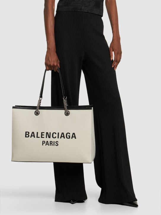 Balenciaga: Large Duty Free cotton blend tote bag - Naturel - women_1 | Luisa Via Roma