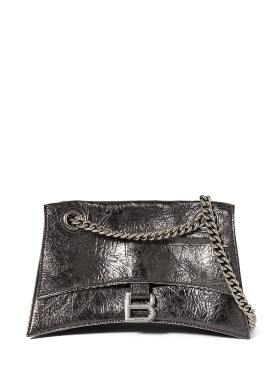 Balenciaga: Small Crush leather shoulder bag - Steel Grey - women_0 | Luisa Via Roma