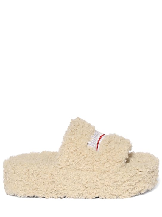 Balenciaga: Sandalias planas de shearling sintético 10mm - Beige - women_0 | Luisa Via Roma