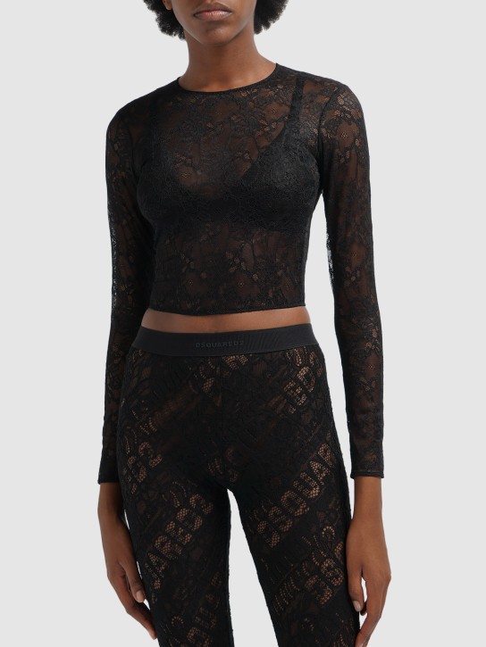 Dsquared2: Long sleeved lace crop top - Black - women_1 | Luisa Via Roma