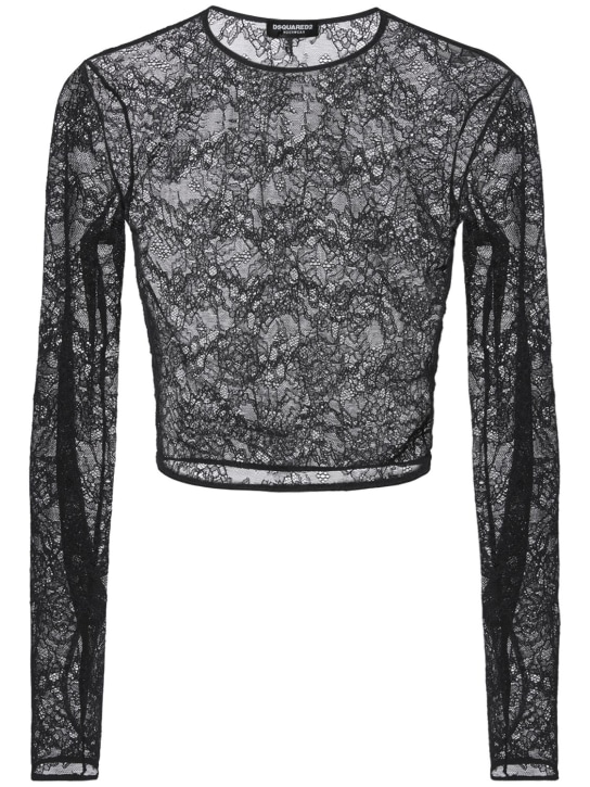 Dsquared2: Long sleeved lace crop top - Black - women_0 | Luisa Via Roma