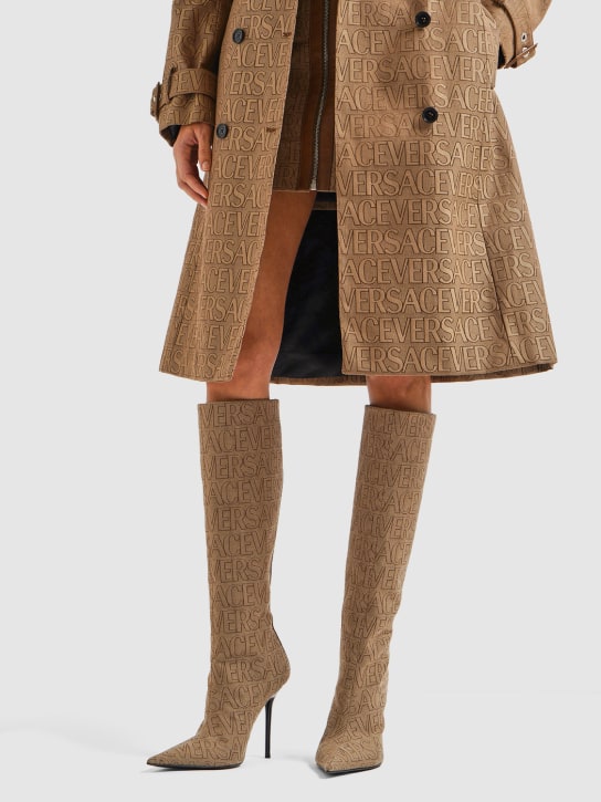 Versace: 110毫米帆布&皮革靴子 - 米黄色 - women_1 | Luisa Via Roma