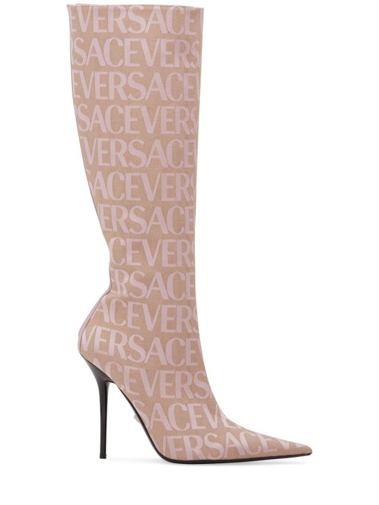 Versace: 110mm 캔버스 가죽 부츠 - 핑크 - women_0 | Luisa Via Roma