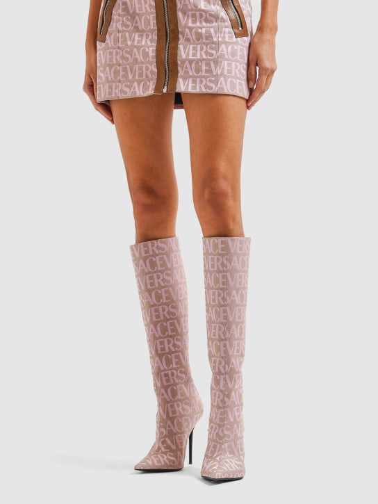 Versace: 110毫米帆布&皮革靴子 - 粉色 - women_1 | Luisa Via Roma