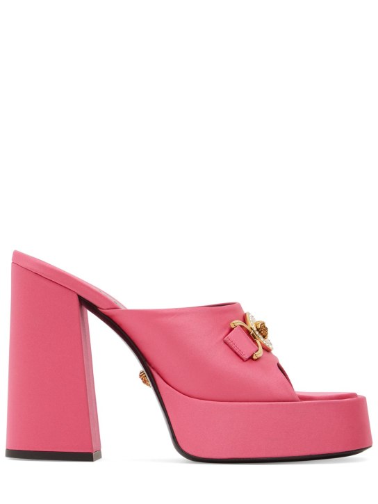 Versace: 120毫米绸缎穆勒鞋 - 深粉色 - women_0 | Luisa Via Roma