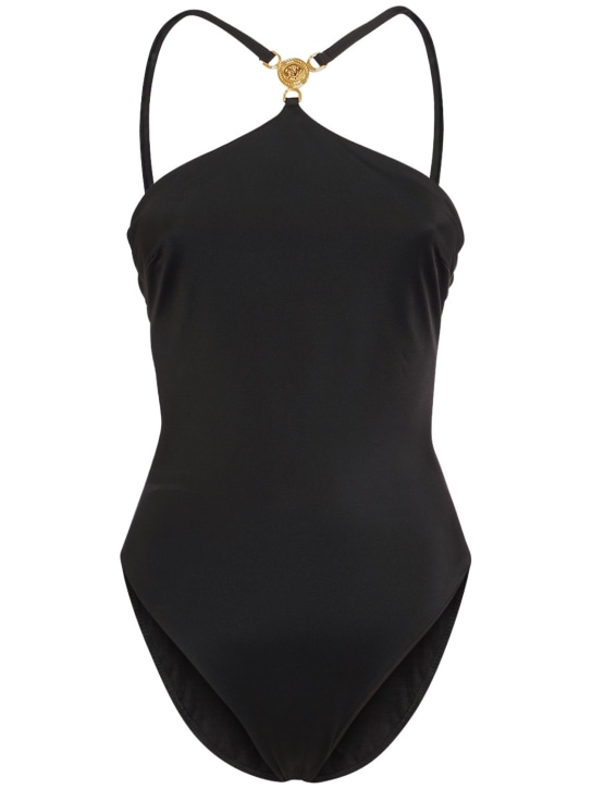 Versace: Lycra halter neck one piece swimsuit - Black - women_0 | Luisa Via Roma