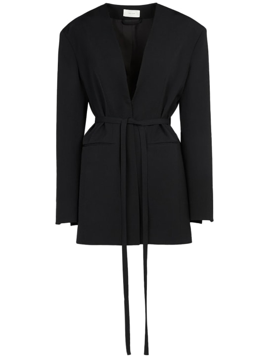 The Row: Clio belted collarless wool serge jacket - Black - women_0 | Luisa Via Roma