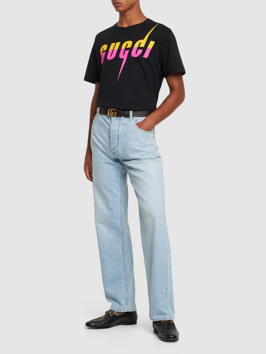 Gucci: T-shirt in cotone con logo - Nero/Multicolor - men_1 | Luisa Via Roma