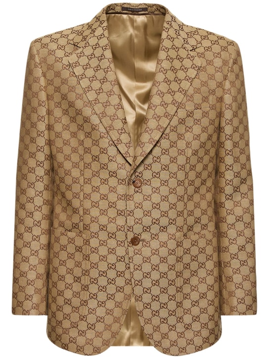 Gucci: Summer GG supreme linen blend jacket - Camel/Ebony - men_0 | Luisa Via Roma