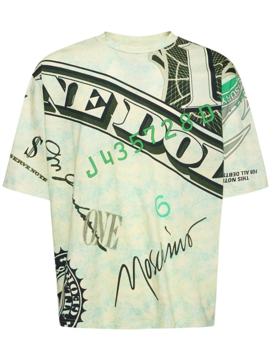 Moschino: T-shirt en jersey de coton imprimé argent - Vert - men_0 | Luisa Via Roma