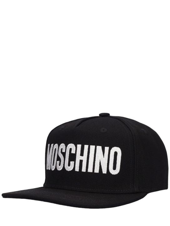 Moschino: Logo刺绣棉质帆布棒球帽 - 黑色/白色 - men_1 | Luisa Via Roma