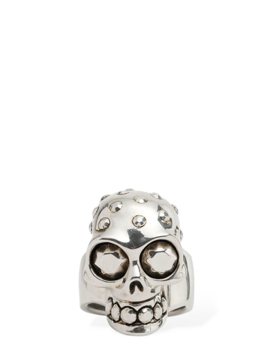 Alexander McQueen: Jeweled Skull brass ring - Silver - men_0 | Luisa Via Roma