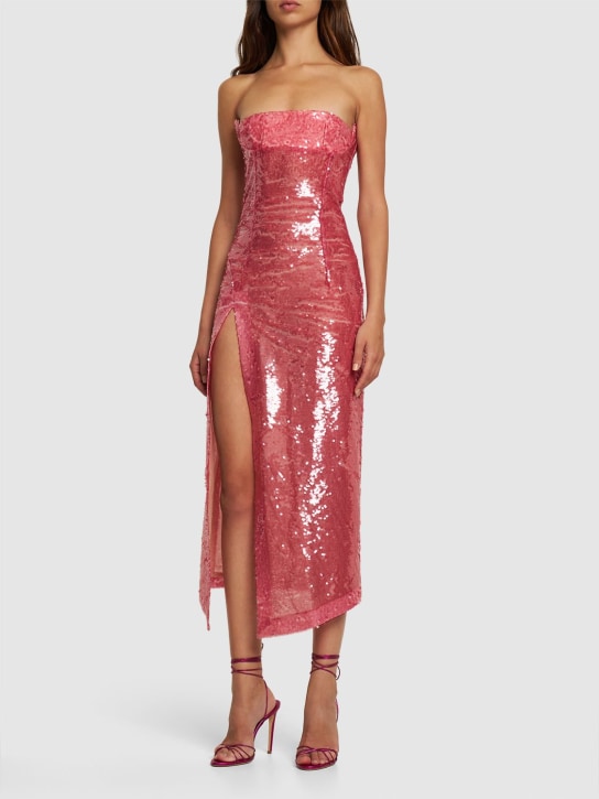 The Attico: Sequined strapless midi dress - Light Pink - women_1 | Luisa Via Roma