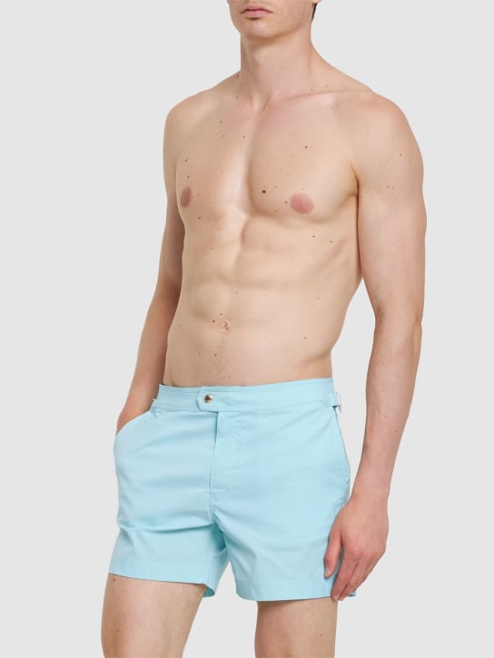Tom Ford: Shorts mare in popeline con piping - Porcelain Blue - men_1 | Luisa Via Roma
