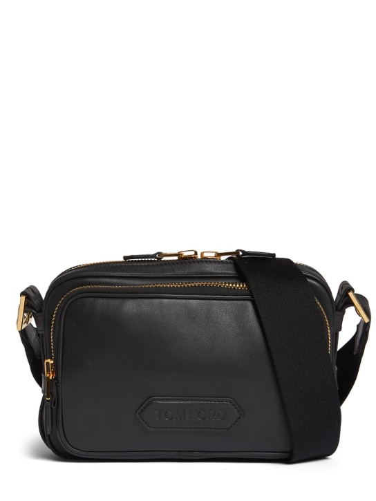 Tom Ford: Medium soft leather messenger bag - Black - men_0 | Luisa Via Roma