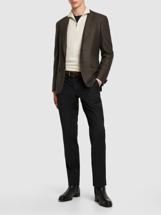 Brioni: New Plume wool & silk jacket - Navy Reseda - men_1 | Luisa Via Roma
