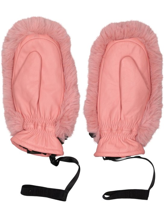 Goldbergh: Hill faux fur & leather mittens - Pink - women_1 | Luisa Via Roma