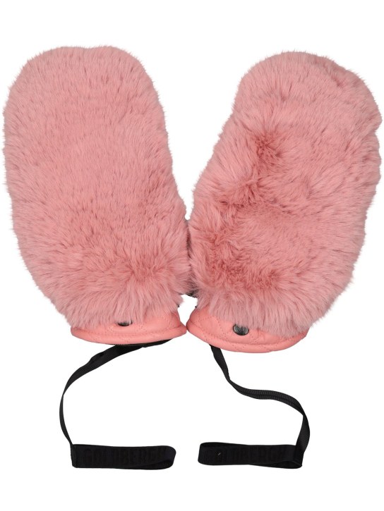 Goldbergh: Hill faux fur & leather mittens - Pink - women_0 | Luisa Via Roma