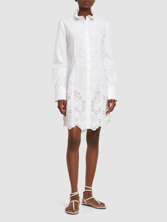 Rabanne: Poplin sangallo mini shirt dress - White - women_1 | Luisa Via Roma
