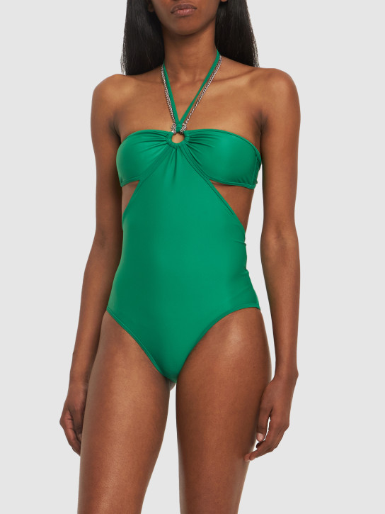 Rabanne: Jersey halter neck one piece swimsuit - Green - women_1 | Luisa Via Roma