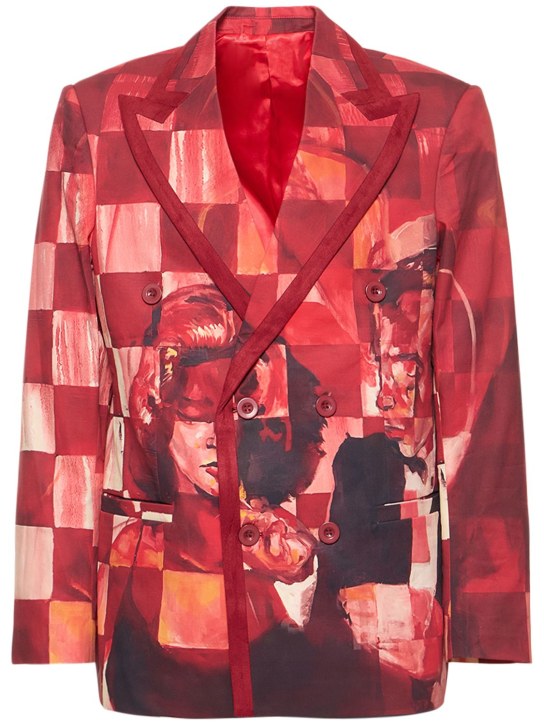 KidSuper Studios: Printed cotton blazer - Red/Multi - men_0 | Luisa Via Roma