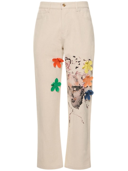 KidSuper Studios: Face painted cotton & linen twill pants - Beige - men_0 | Luisa Via Roma