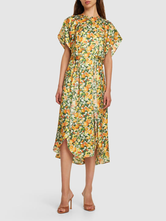 Stella McCartney: Lemon print silk midi dress - Multicolor - women_1 | Luisa Via Roma