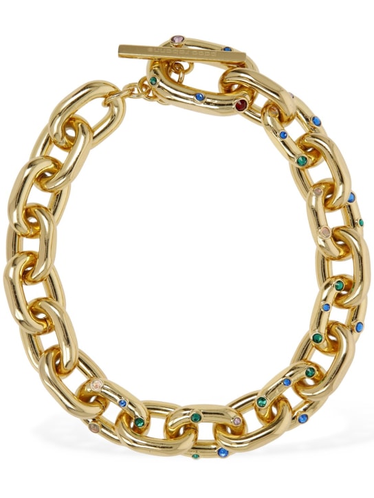 Rabanne: Halskette mit XL-Gliederanhänger mit Kristallen - Gold/Multi - women_0 | Luisa Via Roma
