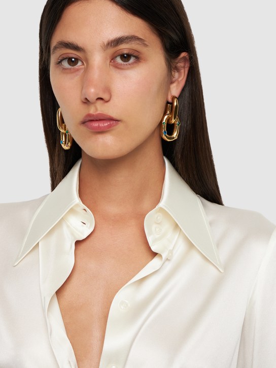 Rabanne: XL double link earrings w/ crystal - Gold/Multi - women_1 | Luisa Via Roma
