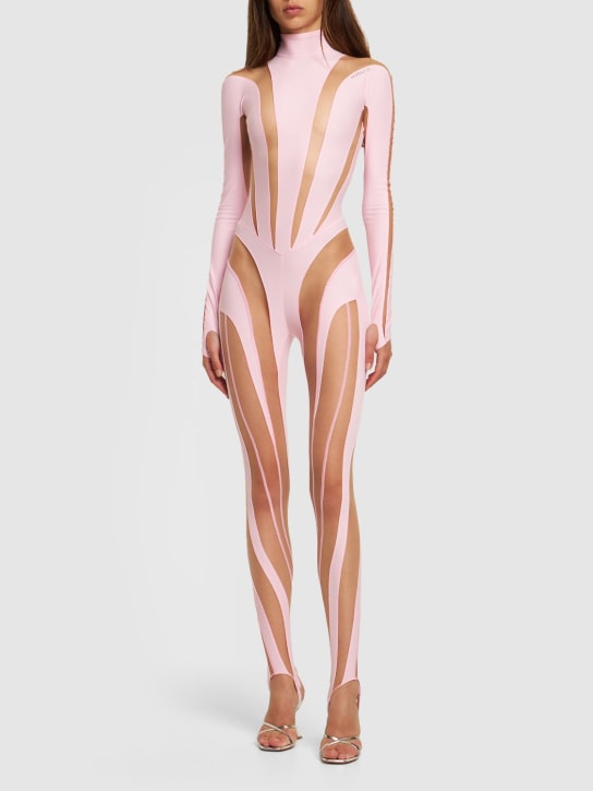 MUGLER: LVR独家平纹针织&薄纱连身裤 - 粉色 - women_1 | Luisa Via Roma