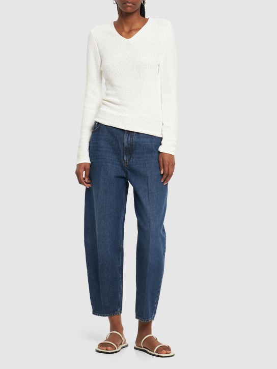 Toteme: Tapered cotton denim wide jeans - Blue - women_1 | Luisa Via Roma