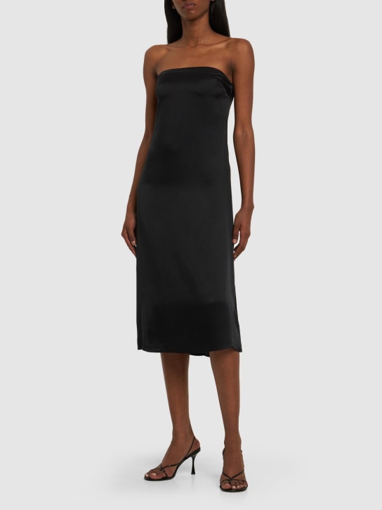 ANINE BING: Megan strapless silk satin midi dress - Black - women_1 | Luisa Via Roma