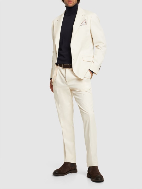 Brunello Cucinelli: Cotton & wool gabardine suit - Off White - men_1 | Luisa Via Roma