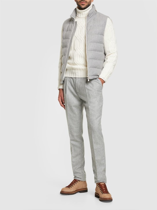 Brunello Cucinelli: Wool flannel sweatpants - Pearl Grey - men_1 | Luisa Via Roma