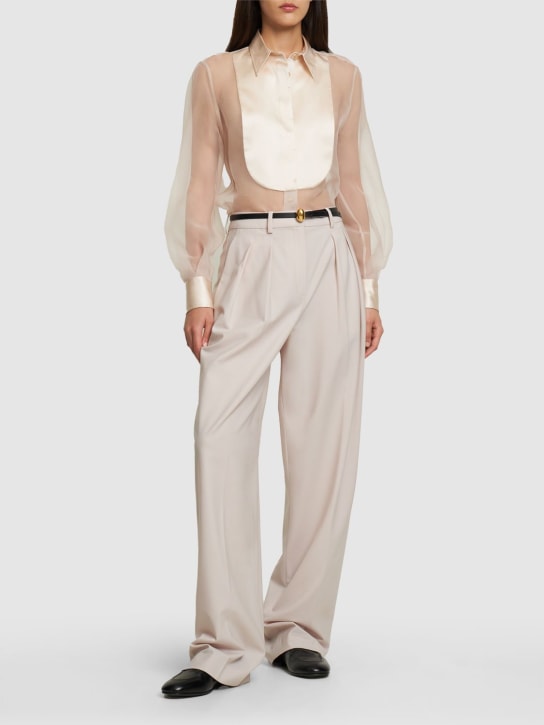 Brunello Cucinelli: Crispy sheer silk chiffon shirt - Ivory - women_1 | Luisa Via Roma